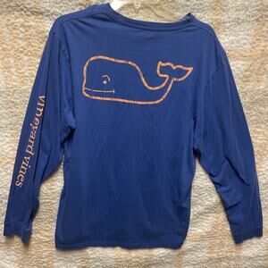Vineyard Vines Shirt Men L Large Blue Pink Whale Cotton Long Sleeve Vintage Wash